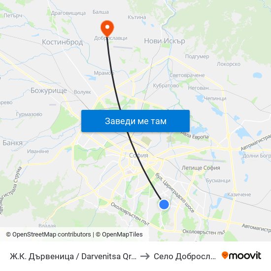 Ж.К. Дървеница / Darvenitsa Qr. (0800) to Село Доброславци map