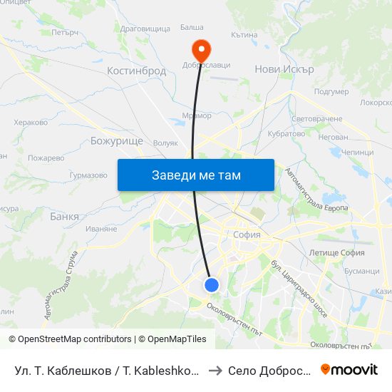 Ул. Т. Каблешков / T. Kableshkov St. (2211) to Село Доброславци map
