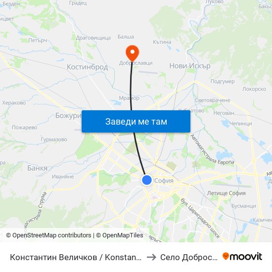 Константин Величков / Konstantin Velichkov to Село Доброславци map