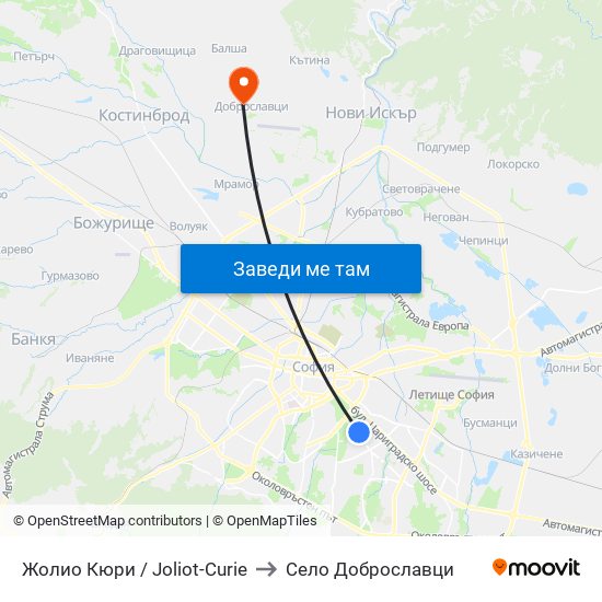 Жолио Кюри / Joliot-Curie to Село Доброславци map