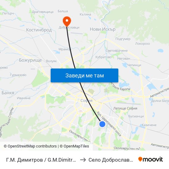 Г.М. Димитров / G.M.Dimitrov to Село Доброславци map