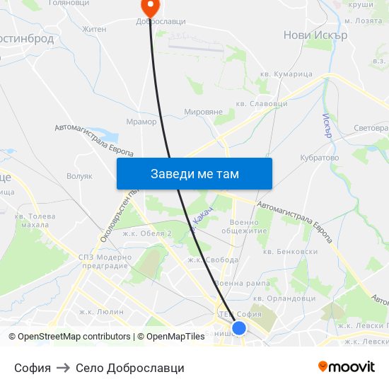 София to Село Доброславци map