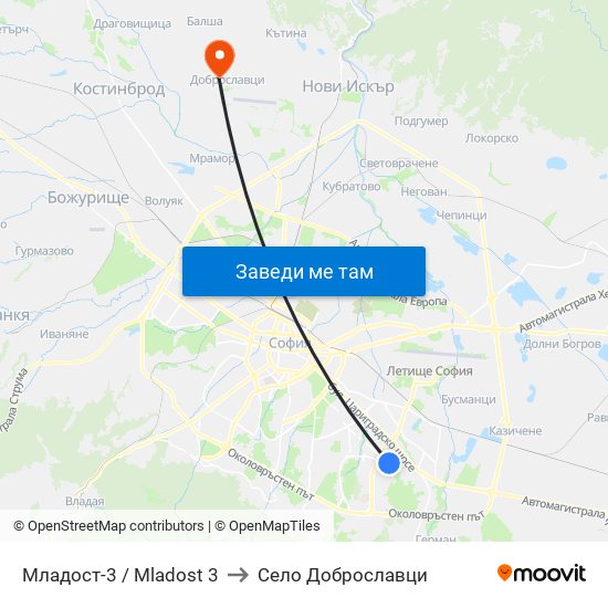 Младост-3 / Mladost 3 to Село Доброславци map