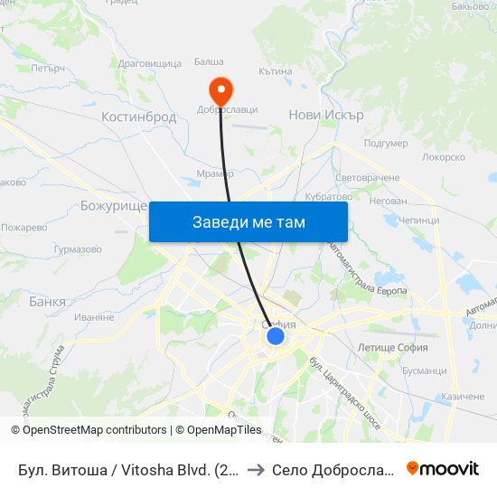 Бул. Витоша / Vitosha Blvd. (2825) to Село Доброславци map