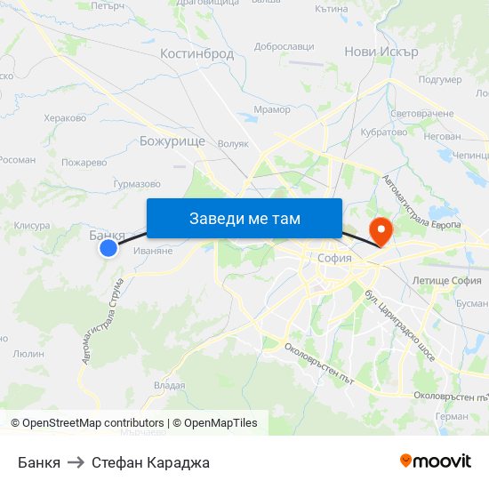 Банкя to Стефан Караджа map
