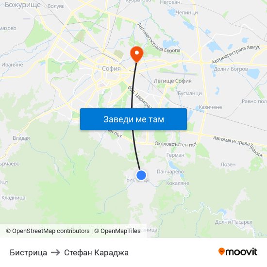 Бистрица to Стефан Караджа map