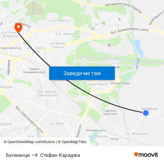 Бусманци to Стефан Караджа map