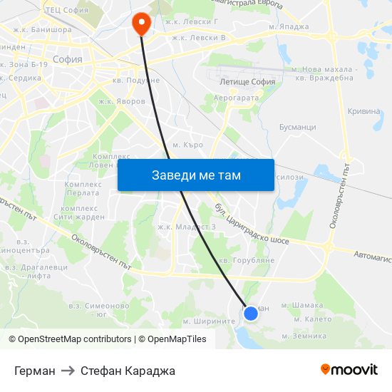 Герман to Стефан Караджа map