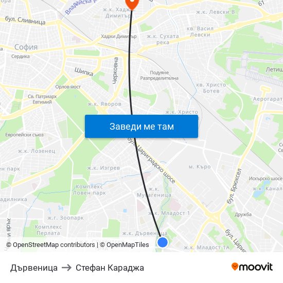 Дървеница to Стефан Караджа map