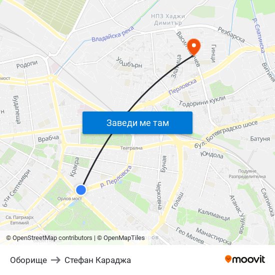 Оборище to Стефан Караджа map