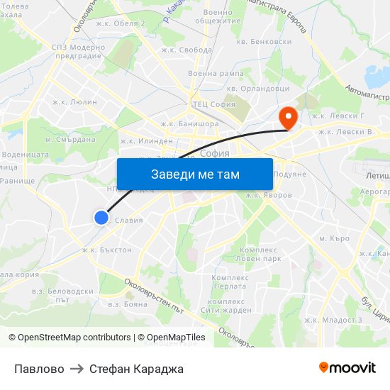 Павлово to Стефан Караджа map