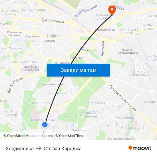 Хладилника to Стефан Караджа map