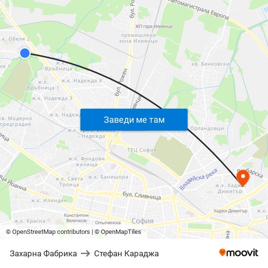 Захарна Фабрика to Стефан Караджа map