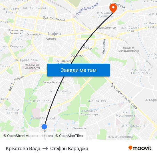 Кръстова Вада to Стефан Караджа map