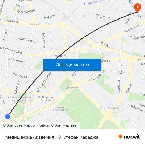 Медицинска Академия to Стефан Караджа map