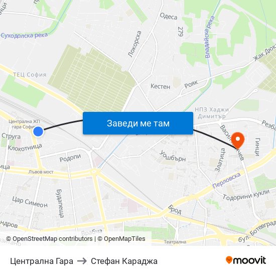 Централна Гара to Стефан Караджа map