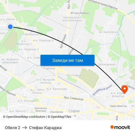 Обеля 2 to Стефан Караджа map