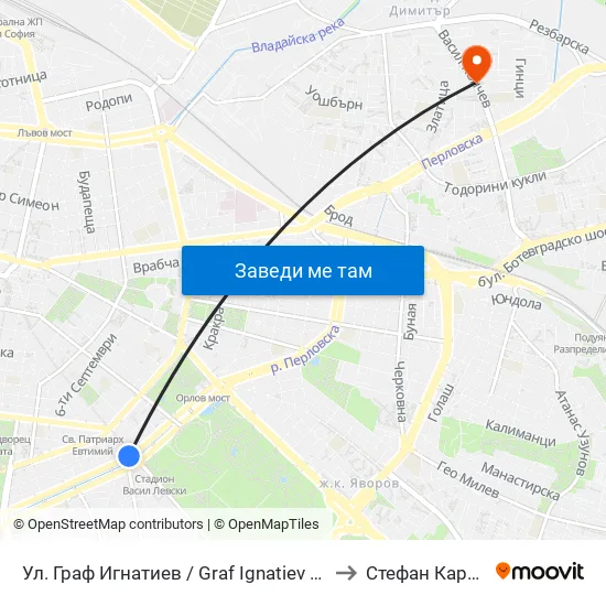 Ⓜ️ Ул. Граф Игнатиев / Graf Ignatiev St. (1914) to Стефан Караджа map
