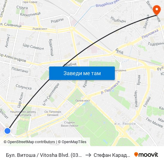 Бул. Витоша / Vitosha Blvd. (0302) to Стефан Караджа map