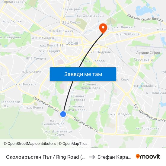 Околовръстен Път / Ring Road (1177) to Стефан Караджа map