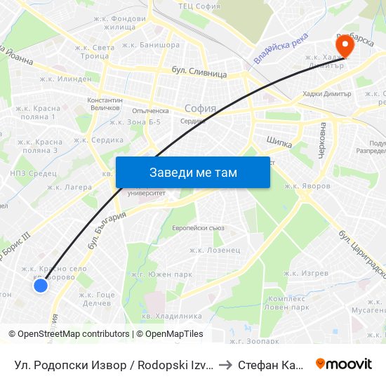 Ул. Родопски Извор / Rodopski Izvor St. (2730) to Стефан Караджа map