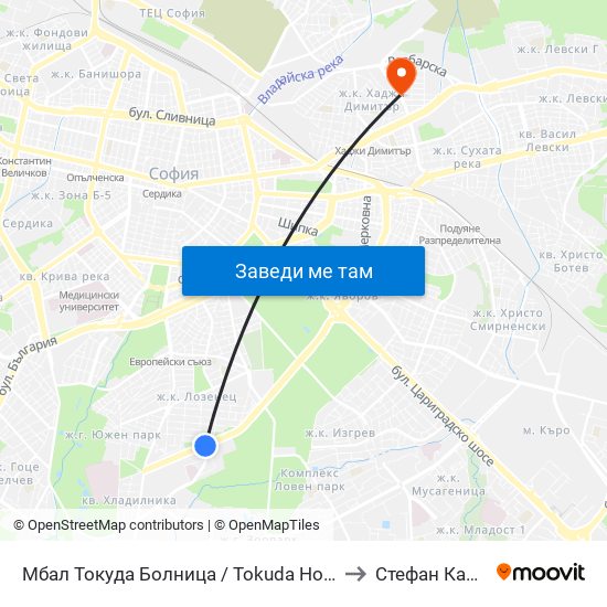 Мбал Токуда Болница / Tokuda Hospital (0206) to Стефан Караджа map