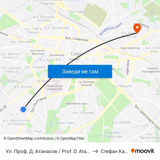Ул. Проф. Д. Атанасов / Prof. D. Atanasov St. (2134) to Стефан Караджа map