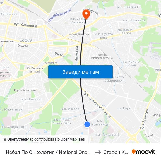 Нсбал По Онкология / National Oncology Hospital (0764) to Стефан Караджа map