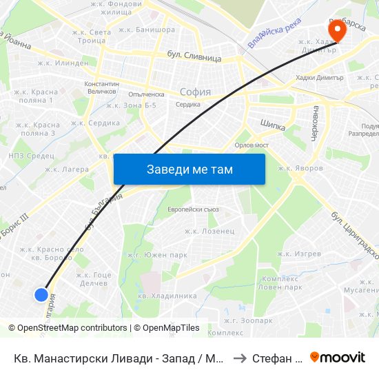 Кв. Манастирски Ливади - Запад / Manastirski Livadi - West Qr. (0582) to Стефан Караджа map