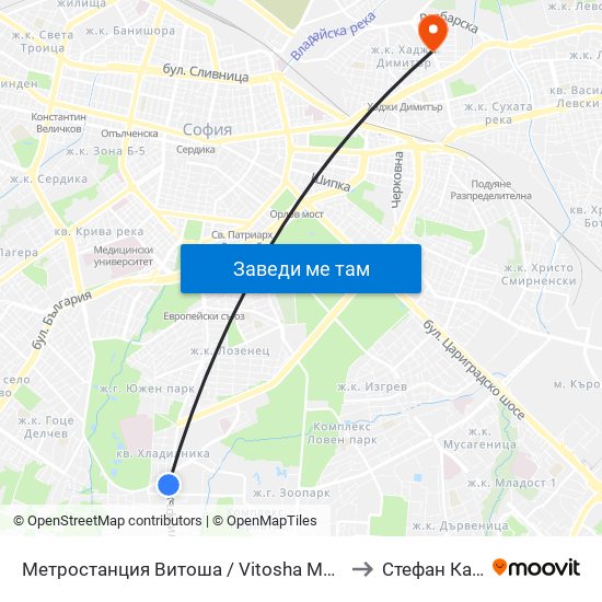 Метростанция Витоша / Vitosha Metro Station (2756) to Стефан Караджа map