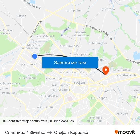 Сливница / Slivnitsa to Стефан Караджа map