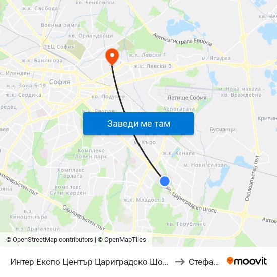 Интер Експо Център Цариградско Шосе / Inter Expo Center – Tsarigradsko Shose to Стефан Караджа map