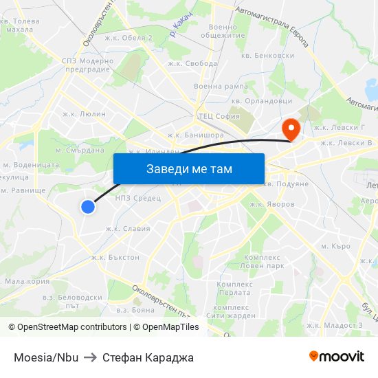 Moesia/Nbu to Стефан Караджа map