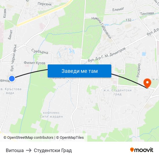 Витоша to Студентски Град map