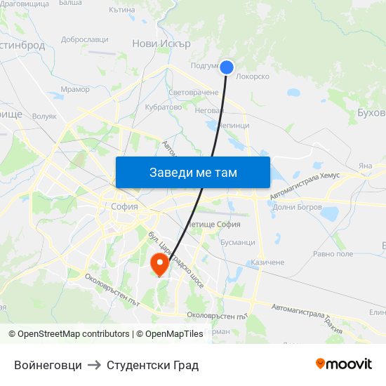 Войнеговци to Студентски Град map