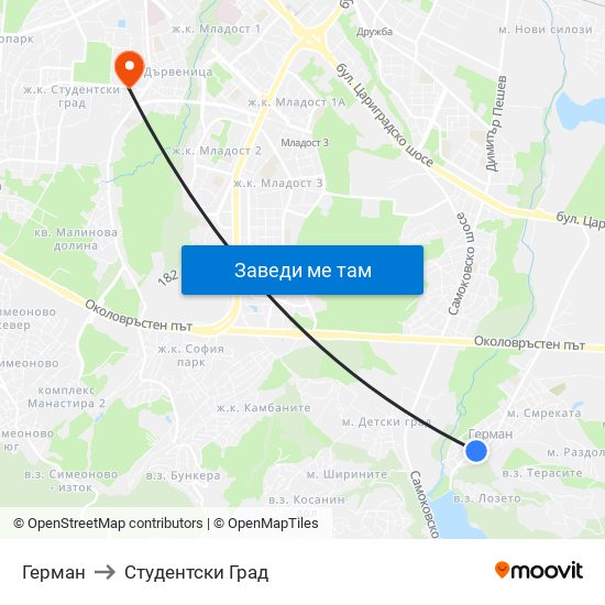 Герман to Студентски Град map