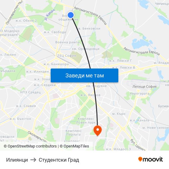 Илиянци to Студентски Град map