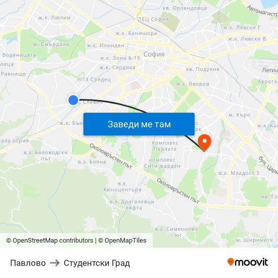 Павлово to Студентски Град map
