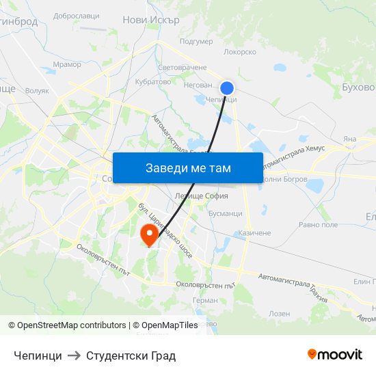 Чепинци to Студентски Град map