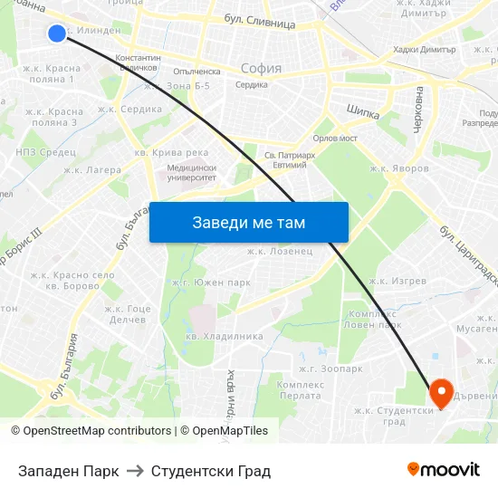 Западен Парк to Студентски Град map