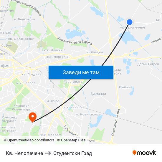 Кв. Челопечене to Студентски Град map