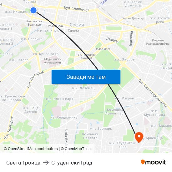 Света Троица to Студентски Град map