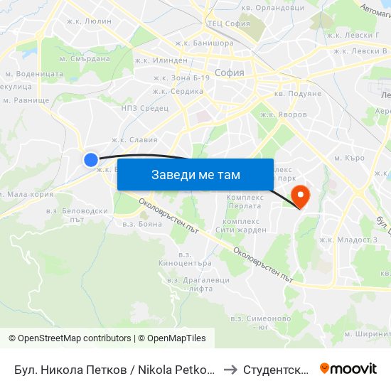 Бул. Никола Петков / Nikola Petkov Blvd. (0350) to Студентски Град map