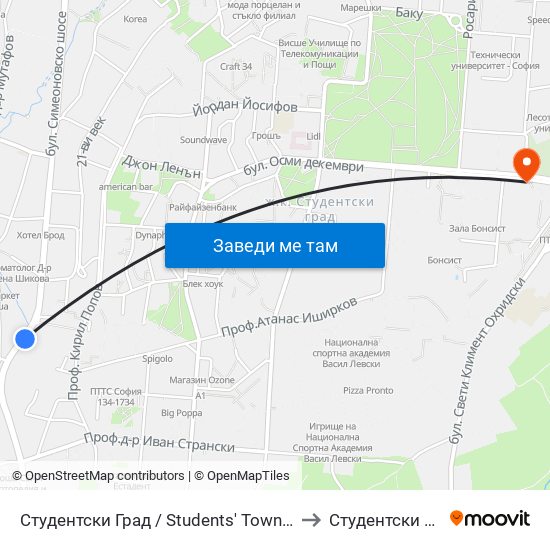 Студентски Град / Students' Town (2382) to Студентски Град map