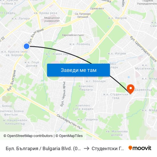 Бул. България / Bulgaria Blvd. (0290) to Студентски Град map