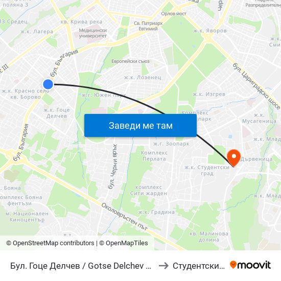 Бул. Гоце Делчев / Gotse Delchev Blvd. (0308) to Студентски Град map