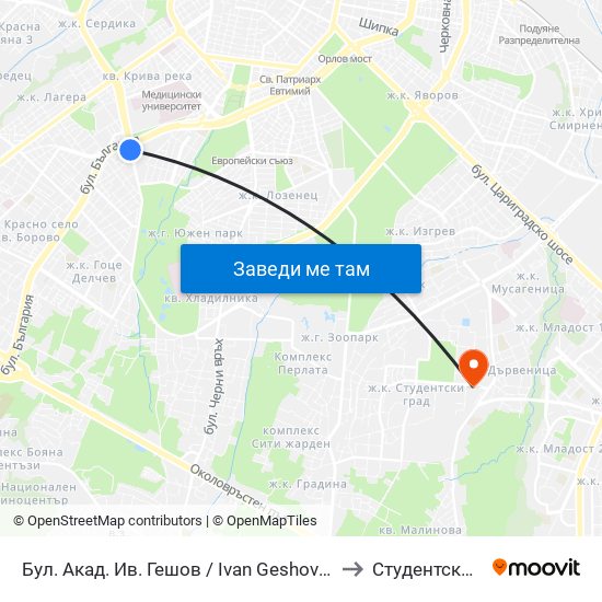 Бул. Акад. Ив. Гешов / Ivan Geshov Blvd. (0270) to Студентски Град map