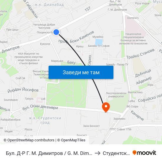 Бул. Д-Р Г. М. Димитров / G. M. Dimitrov Blvd. (0316) to Студентски Град map