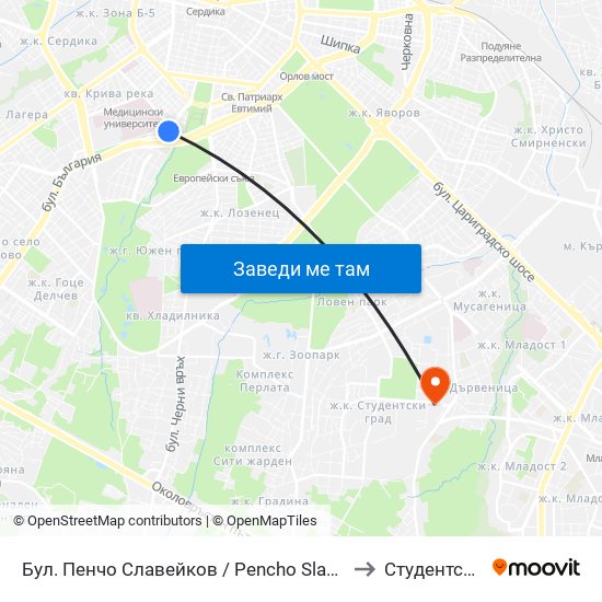 Бул. Пенчо Славейков / Pencho Slaveykov Blvd. (0356) to Студентски Град map