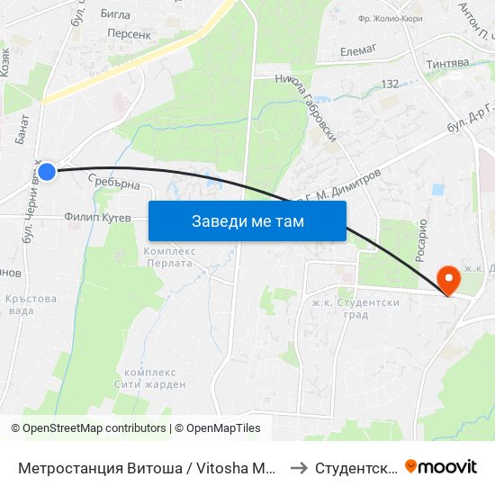 Метростанция Витоша / Vitosha Metro Station (0909) to Студентски Град map